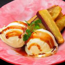 Sweet potato teppanyaki with vanilla ice cream