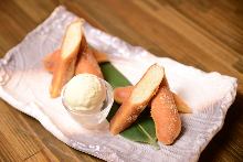 Fried soy milk bread with ice cream
