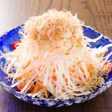 Daikon and baby sardines salad