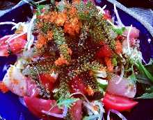 Fresh fish of the day and sashimi salad of sea grapes