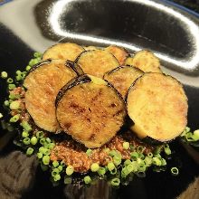 Charcoal grilled deep-fried eggplant with chicken miso