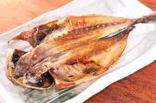 Horse mackerel cut open and dried