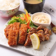 Fried jidori chicken with vinegar and tartar sauce meal set