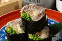Sardine Sashimi Wrapped with Herbs and Nori