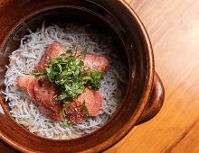 Mentaiko and Shirasu Donabe Rice