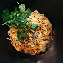 Chinese noodles mixed with Chinese sesame paste and chili oil