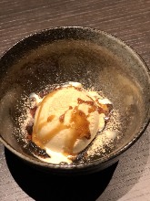 Kinako (roasted soy bean powder) ice cream with brown sugar syrup topping