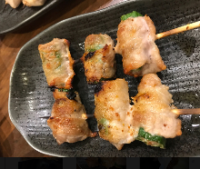 Grilled pork-wrapped okra skewer