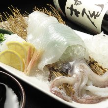 Live spear squid sashimi