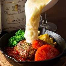 Hamburg steak topped with raclette