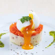 Soft boiled egg and mentaiko Potato salad