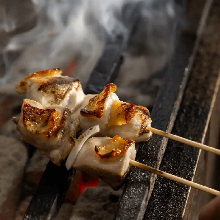 Grilled chicken thigh skewer