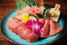 Platter of three beef dishes