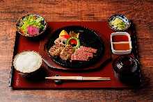 Tenderloin steak and hamburg steak combo