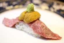 Seared Yamashiro Beef Nigiri (Topped with Hokkaido Sea Urchin) Seared Yamashiro Beef Nigiri (Topped with Hokkaido Sea Urchin)