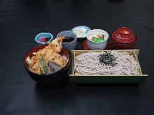 Tempura rice bowl and soba noodles set