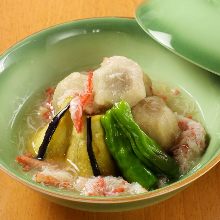 Deep-fried eggplant in broth