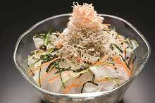 Daikon and baby sardines salad