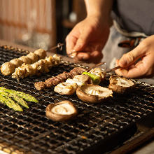 Negima (green onion pieces and chicken)