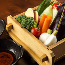 Vegetables steamed in a bamboo steamer