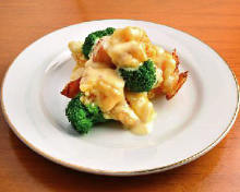 Fried shrimp dressed with mayonnaise