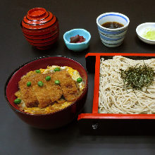 Pork cutlet rice bowl and buckwheat noodles meal