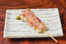 Pork wrapped asparagus skewer