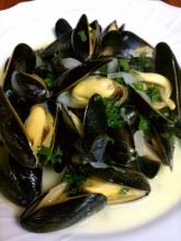 Mussels steamed in wine