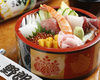 Special sushi rice in a box with a variety of ingredients