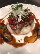 Wagyu beef steak in a lacquered box