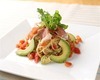 Chilled pasta with prosciutto, avocado, ripe tomato