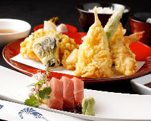 Tempura meal set with sashimi