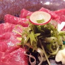 Marbled horse meat sashimi