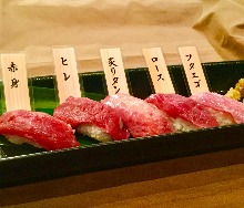 Assorted horse meat nigiri sushi