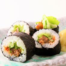 Horse meat sushi rolls