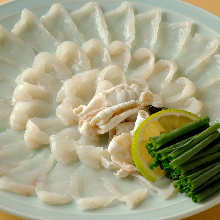 Thinly sliced pufferfish sashimi