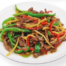 Thinly-sliced, stir-fried beef with green pepper