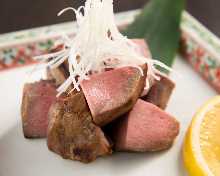 Seared beef tongue