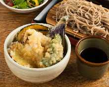 Tempura rice bowl and soba noodles set