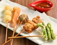 Assorted fried skewers