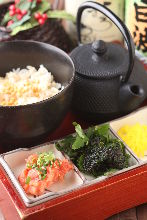 Mentaiko chazuke (marinated cod roe and rice with tea)