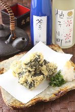 Fried Japanese yam wrapped in seaweed