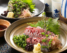 Live horse mackerel sashimi