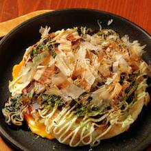 Pork and rice cake okonomiyaki