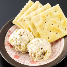 Cream cheese and smoked daikon pickles