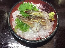 Live Japanese tiger prawn sashimi