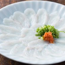 Thinly sliced pufferfish sashimi