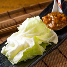 Cabbage with miso and ground chicken dip