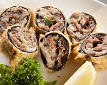 Perilla-wrapped sardine tempura