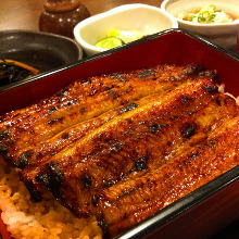 Eel served over rice in a lacquered box